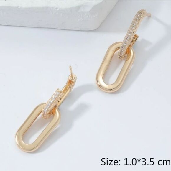 Gold link chain drop earrings - Picture 3 of 3